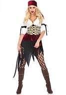 Female pirate, costume dress, lacing, satin bow, sash, cold shoulder